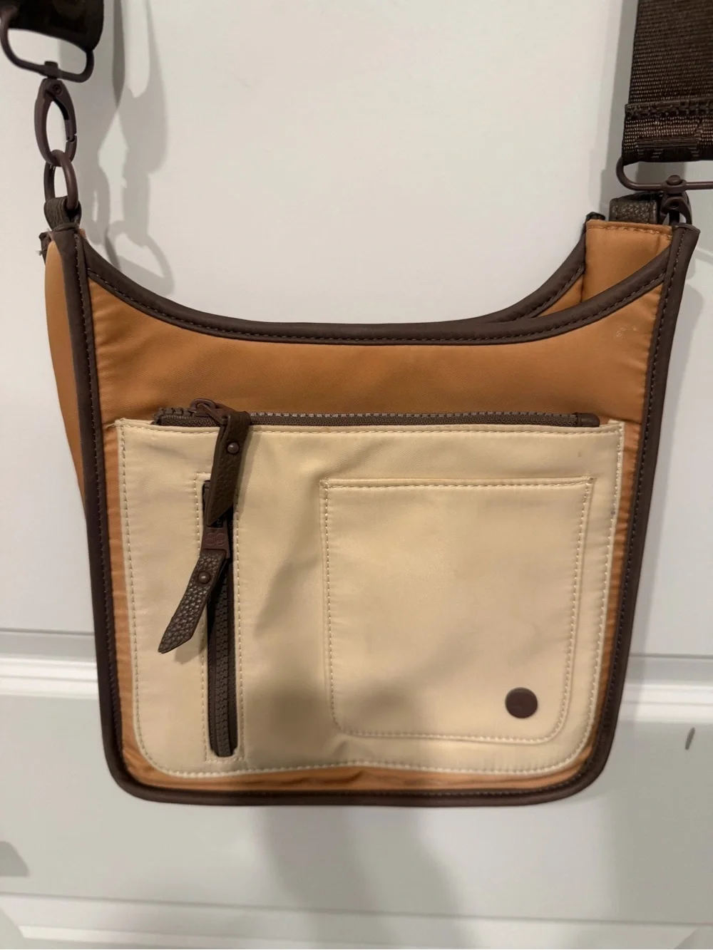 Samantha Brown Two-Tone Canvas Crossbody Bag in Tan and Cream